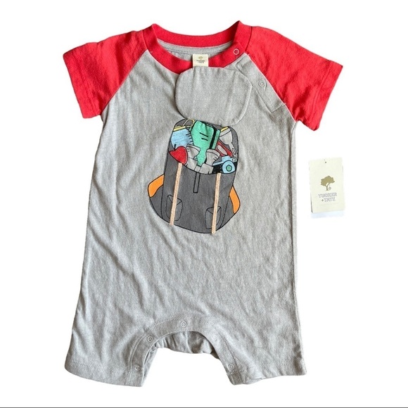Tucker + Tate Boys Romper Backpack Applique Heather Grey Cotton Short Sleeve New - Picture 4 of 6